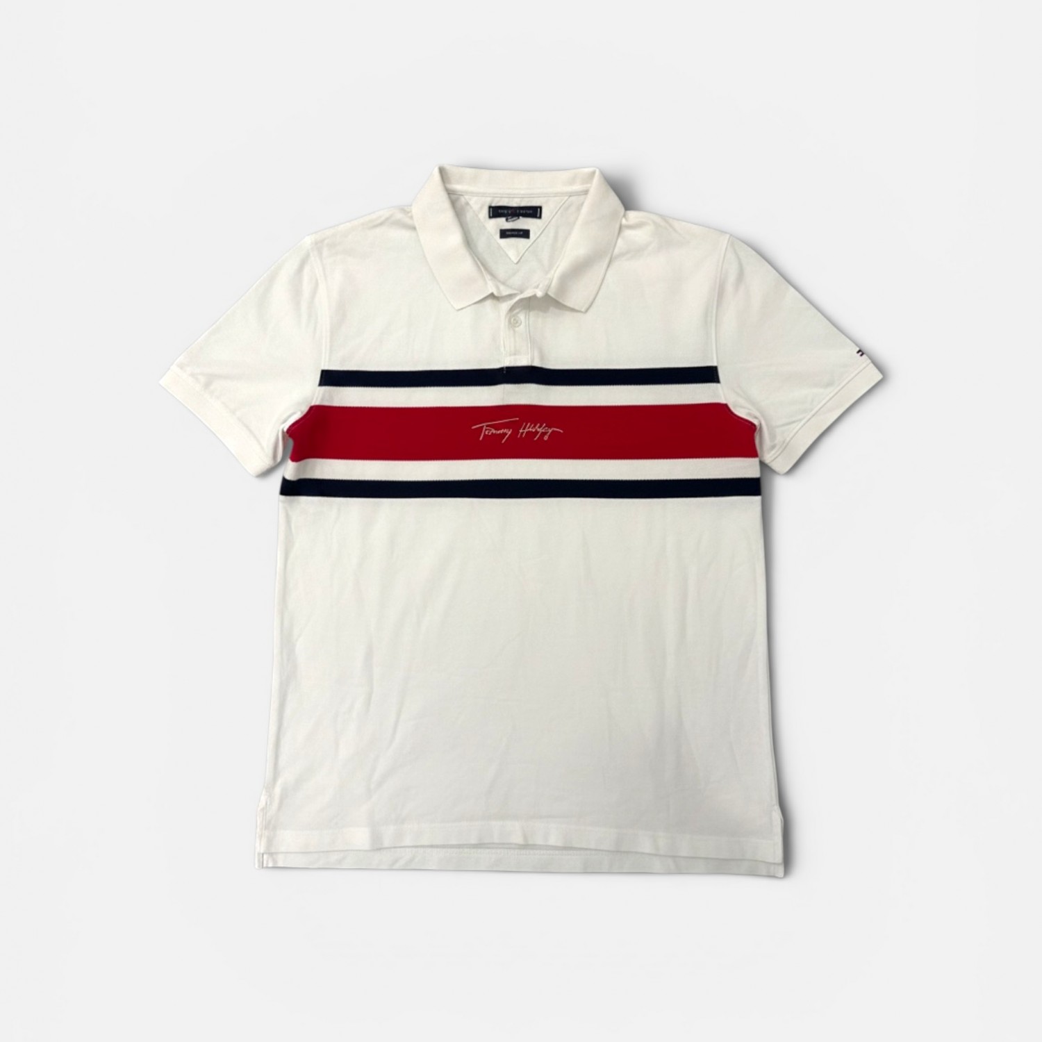 Tommy Hilfiger Ανδρικό Λευκό Ριγέ Polo Shirt XL