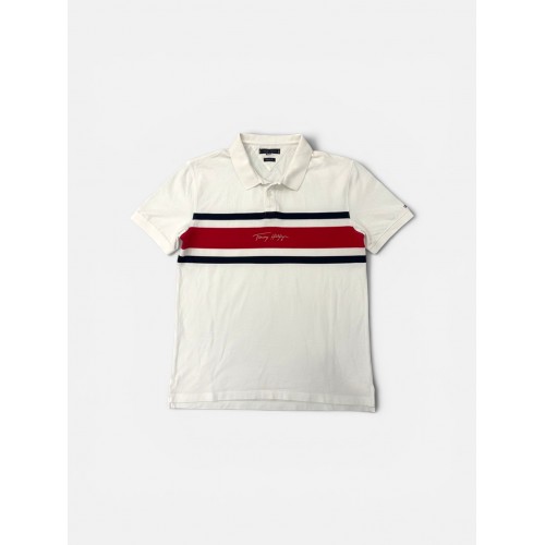 Tommy Hilfiger Ανδρικό Λευκό Ριγέ Polo Shirt XL